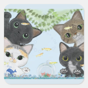Medaka Cats Square Sticker