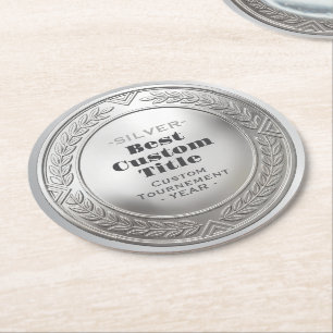 Medal Custom 3D Realistic Editable Foil Silver Round Paper Coaster