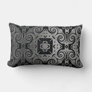Medalian Black/Silver-Texture 1 Design 1/ Black Lumbar Cushion