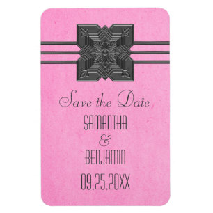 Medallion Border Save the Date Magnet, Pink Magnet