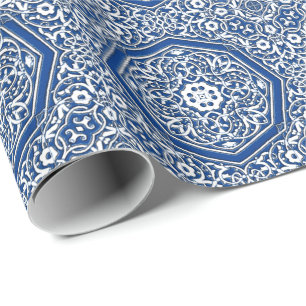Medallion in Persian Tile Pattern - Blue and White Wrapping Paper