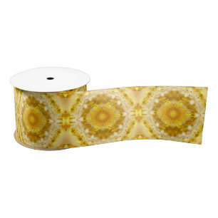 Medallion Pattern in Mustard Yellow Batik Pattern Satin Ribbon