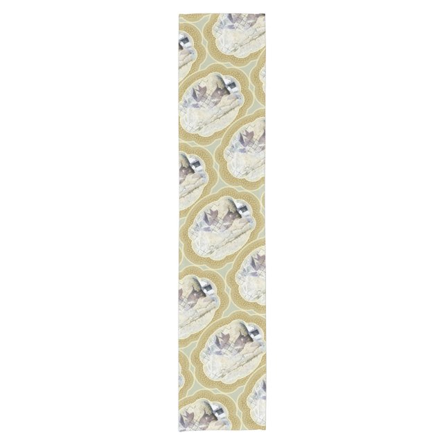 Medallions in Blue and Earth Green Short Table Runner (Front)