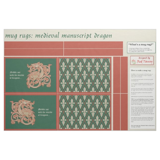 "Meddle Not" Dragon DIY Mug Rugs Fabric (Fat Quarter)