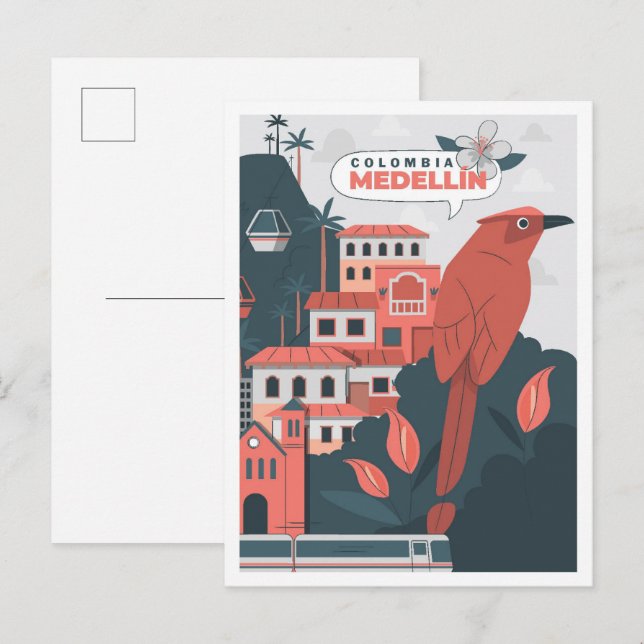 Medellin Colombia Art Vintage Travel Illustration Postcard (Front/Back)