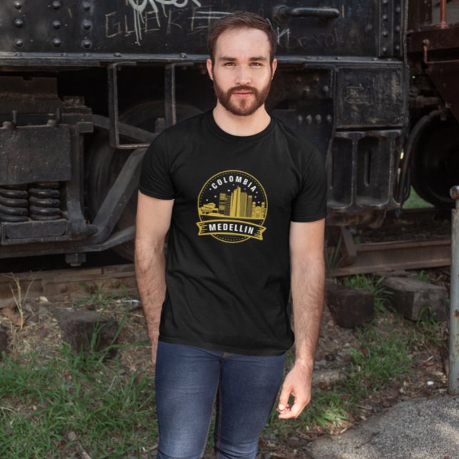 Medellin Colombia Cityscape Gold T-Shirt (colombia medellin elegant classic city t shirt)