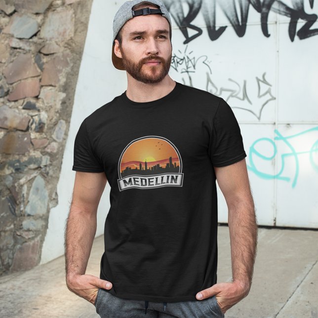 Medellin Colombia Sunset Skyline City Logo T-Shirt (Medellin sunset vintage t shirt)