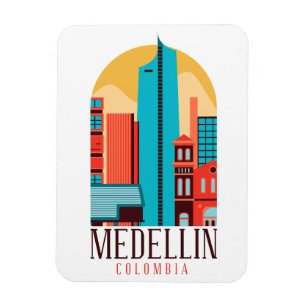 Medellin Colombia Vintage Cityscape Magnet