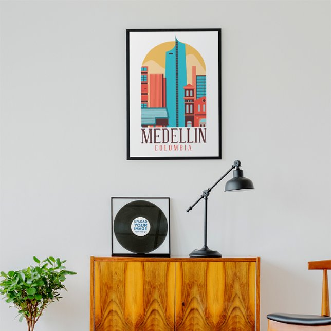 Medellin Colombia Vintage Cityscape  Poster (Medellin Colombia Vintage Travel Poster)