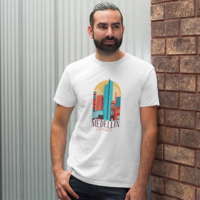 Medellin Colombia Vintage Cityscape T-Shirt (medellin colombia city t shirt)
