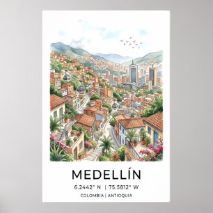 Medellin Travel Art Print Boho Watercolor City
