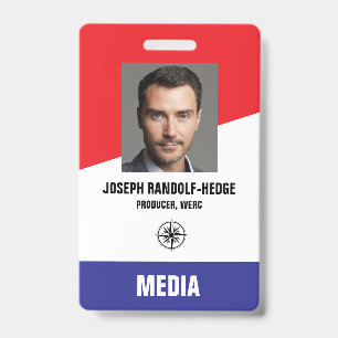 MEDIA PASS - Photo I.D. Red/Blue Badge ID Badge