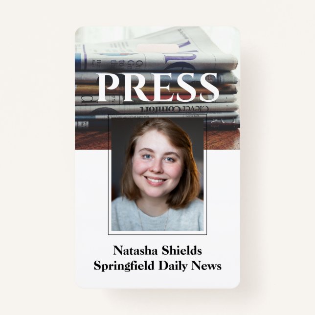 Media Press Employee Staff Photo ID With Name ID Badge (Front)