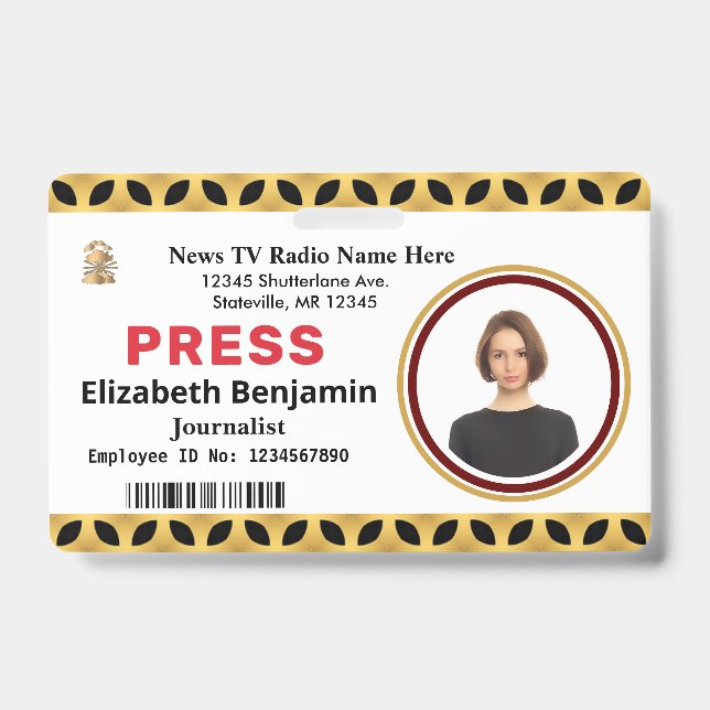 Media Press Pass Logo ID Card Personalise Badge (Front)
