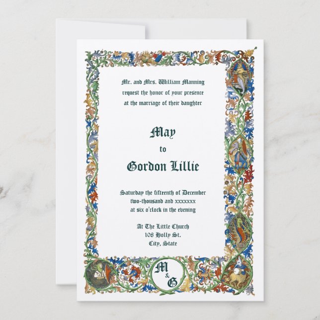 Mediaeval 1400's Illuminated Wedding Invitation (Front)