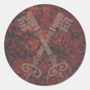 Mediaeval 21st keys against dark red marble classic round sticker