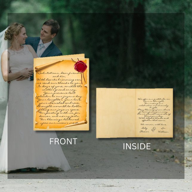 Mediaeval Aged Scroll Wax Seal Wedding Thank You Card (Medieval Aged Scroll Wax Seal Wedding Folded Thank You Card)