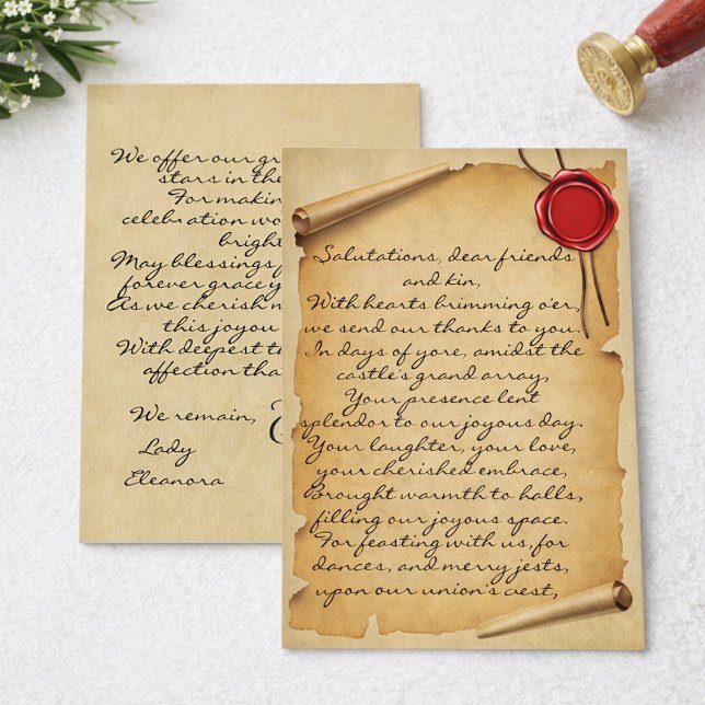 Mediaeval Aged Scroll Wax Seal Wedding Thank You Card (Creator Uploaded)