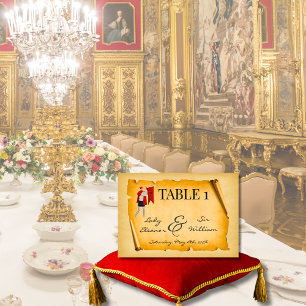 Mediaeval Aged Scroll Wedding Table Number