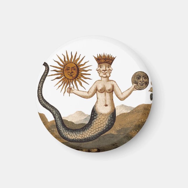 Mediaeval Alchemy Symbol - Merman with Sun and Moo Magnet (Front)