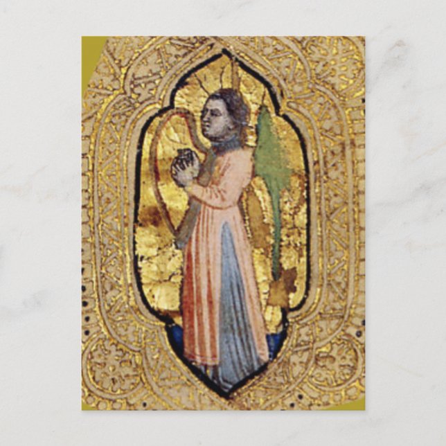 Mediaeval Angel With Harp Gold Renaissance Fine Ar Postcard (Front)