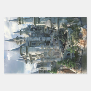Mediaeval Architecture Castles Decoupage  Wrapping Paper Sheet