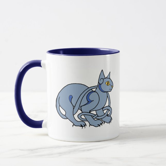 Mediaeval Art Celtic Knot Blue Cat Mug (Left)