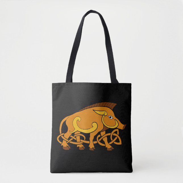 Mediaeval Art Celtic Knot Wild Boar Tote Bag (Front)