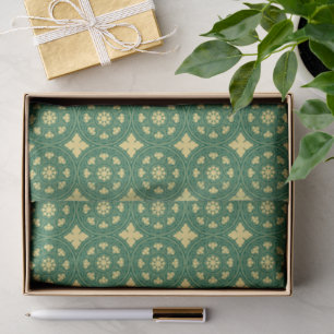 Mediaeval Beige Green Rosette Flower Pattern Tissue Paper