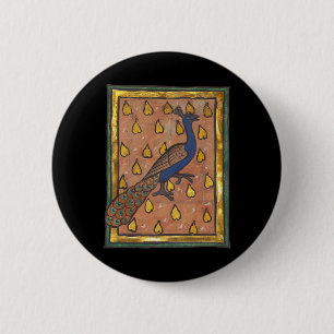 Mediaeval Bestiary Peacock c. 1270 6 Cm Round Badge