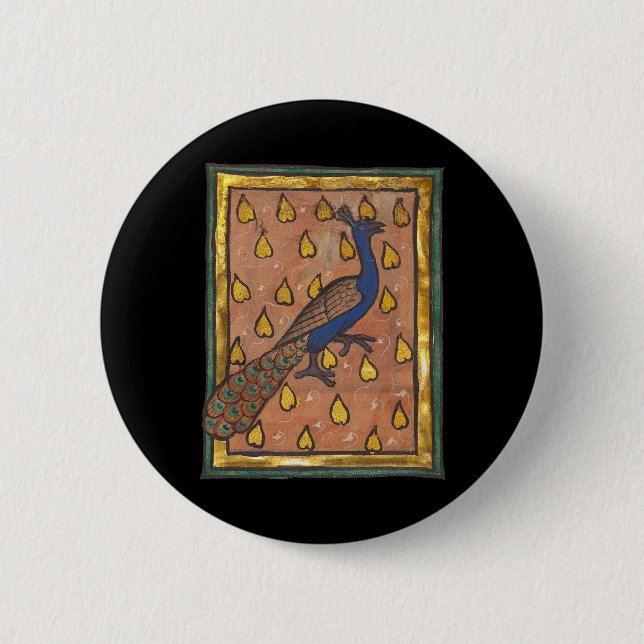 Mediaeval Bestiary Peacock c. 1270 6 Cm Round Badge (Front)