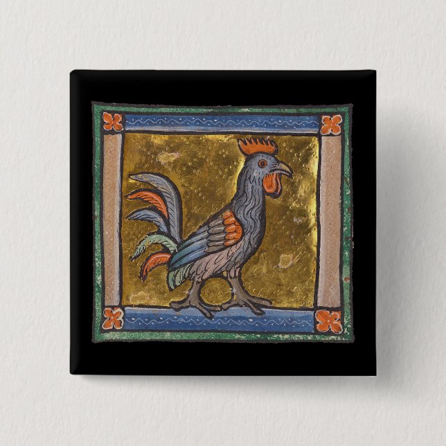 Mediaeval Bestiary Rooster c. 1270 15 Cm Square Badge (Front)