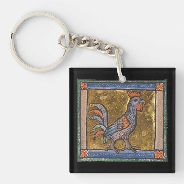 Mediaeval Bestiary Rooster c. 1270 Key Ring (Front)