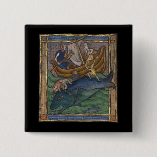 Mediaeval Bestiary Whale c. 1270 15 Cm Square Badge