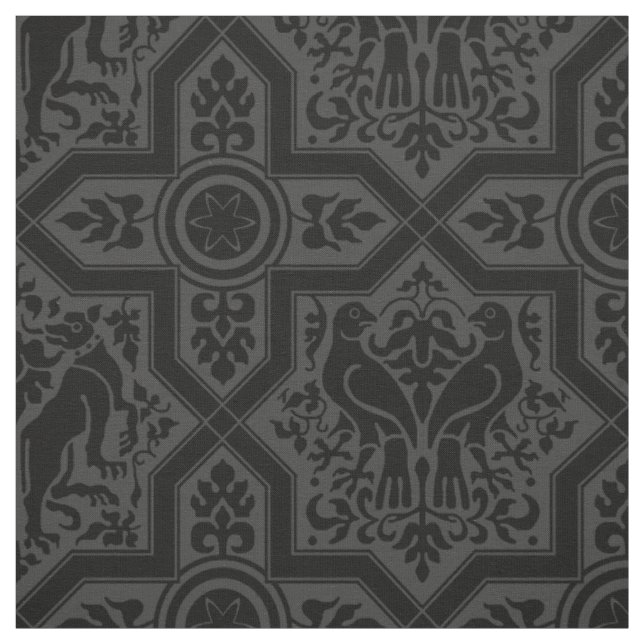 Mediaeval Birds and Hounds Interlace, Black Fabric (Swatch)