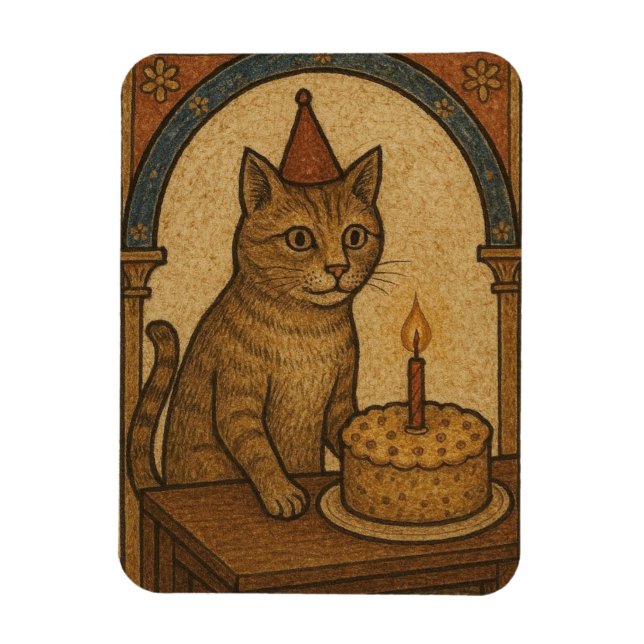 Mediaeval Birthday Cat Magnet (Vertical)