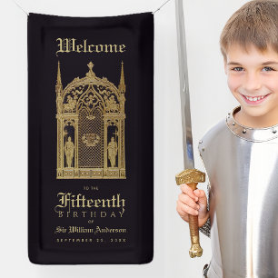 Mediaeval Birthday Welcome Gothic Knight Black Gol Banner