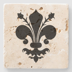 Mediaeval black fleur de lis symbol stone coaster