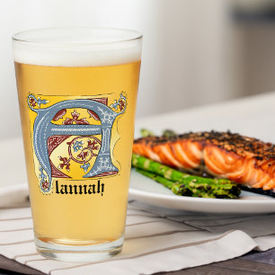 Mediaeval Blue and Red Ivy Illuminated Letter A Glass