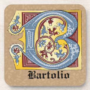 Mediaeval Blue and Red Ivy Illuminated Letter B Coaster