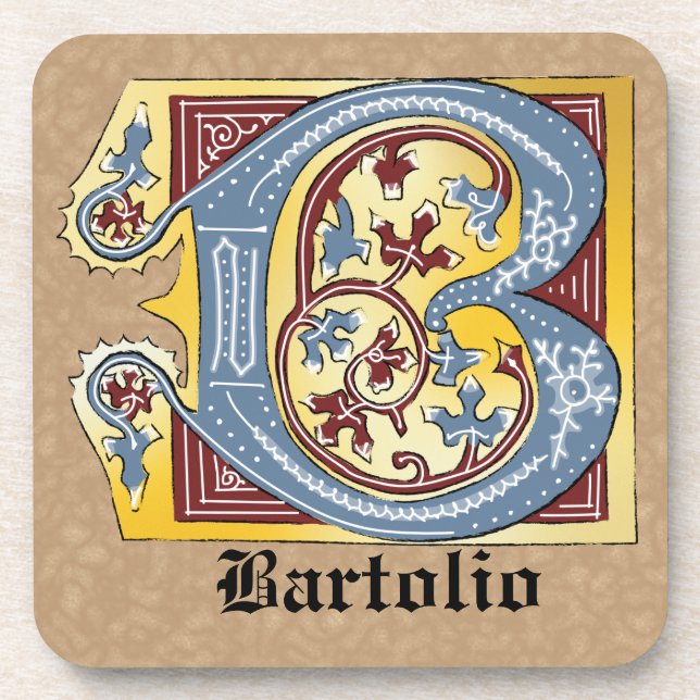 Mediaeval Blue and Red Ivy Illuminated Letter B Coaster (Front)