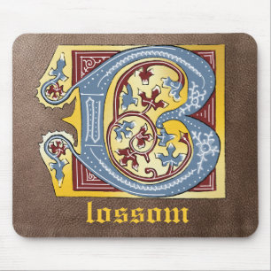 Mediaeval Blue and Red Ivy Illuminated Letter B Mouse Pad