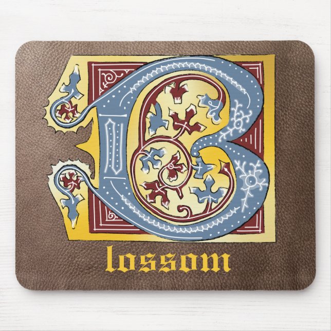 Mediaeval Blue and Red Ivy Illuminated Letter B Mouse Pad (Front)