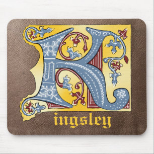 Mediaeval Blue and Red Ivy Illuminated Letter K Mouse Pad