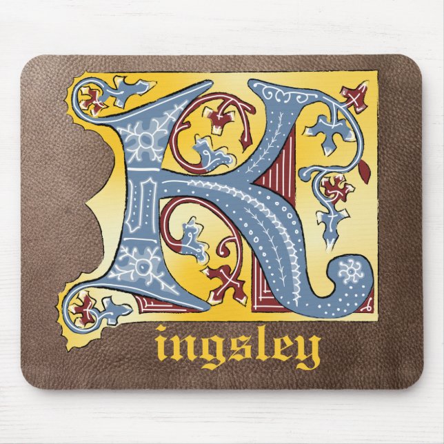 Mediaeval Blue and Red Ivy Illuminated Letter K Mouse Pad (Front)