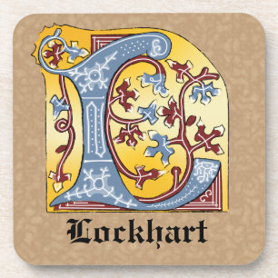 Mediaeval Blue and Red Ivy Illuminated Letter L Coaster