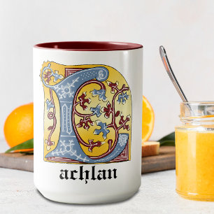 Mediaeval Blue and Red Ivy Illuminated Letter L Mug
