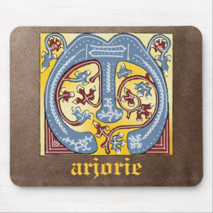 Mediaeval Blue and Red Ivy Illuminated Letter M Mouse Pad