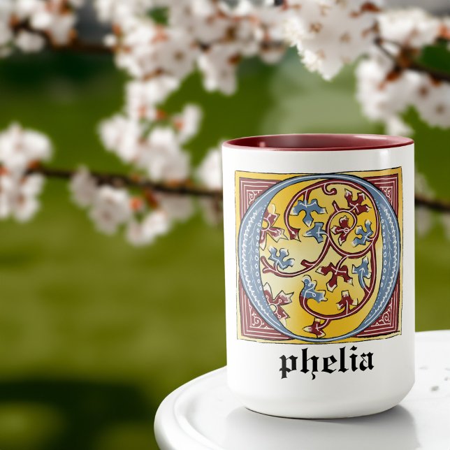 Mediaeval Blue and Red Ivy Illuminated Letter O Mug (Creator Uploaded)