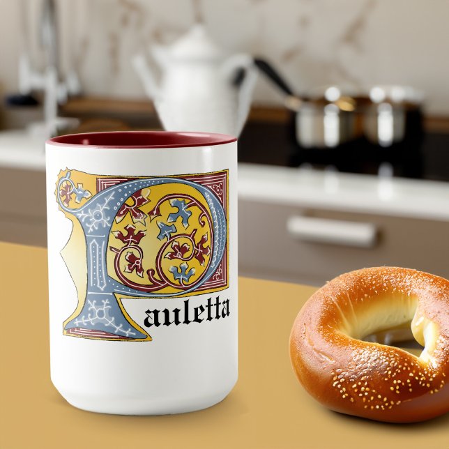 Mediaeval Blue and Red Ivy Illuminated Letter P Mug (Creator Uploaded)